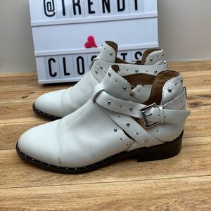 Halogen White Ankle Boots with Silver Studs